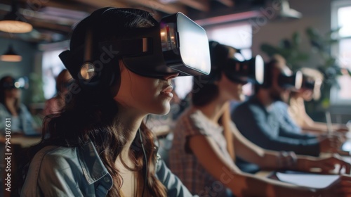 Young Woman Experiencing Virtual Reality in a Group Setting