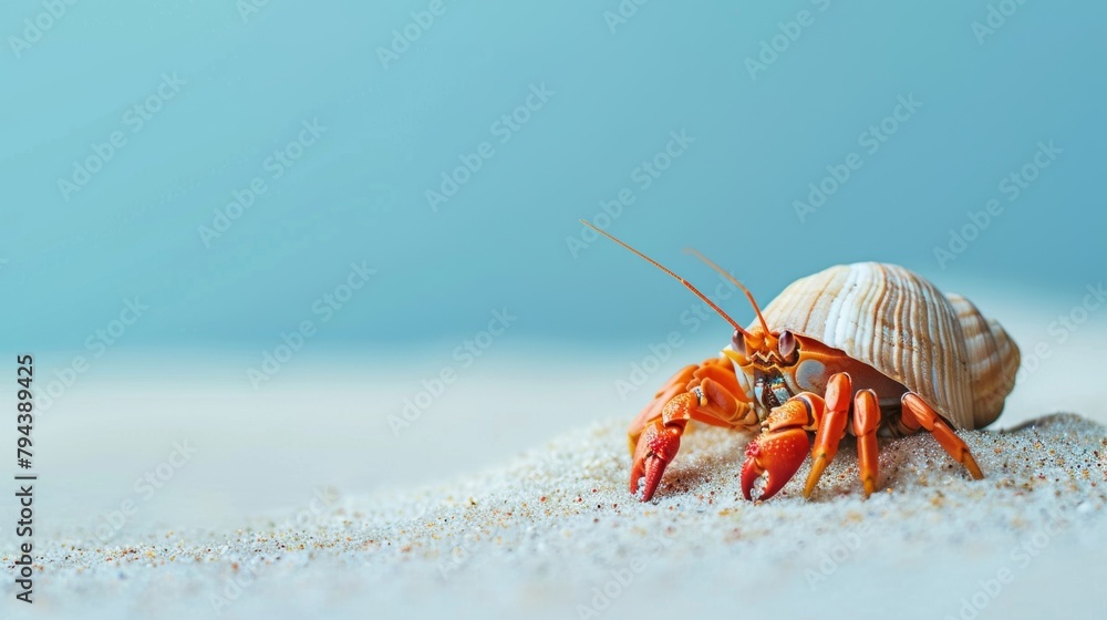 A cute hermit crab on the beach. - obrazy, fototapety, plakaty 