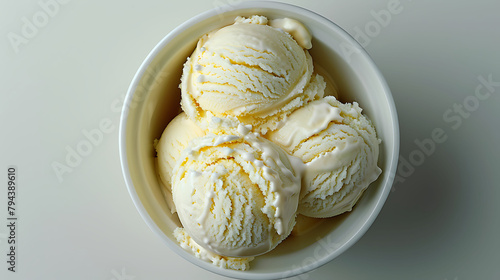 Bowl of vanilla ice cream isolated on white background, From top view