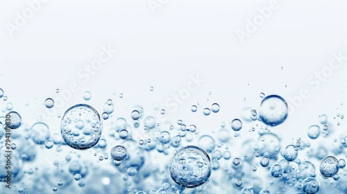 Fresh clean water bubbles closeup on white background with space for text