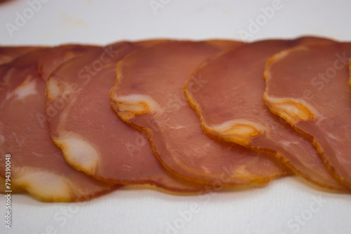 Sliced Cured Ham on White Background