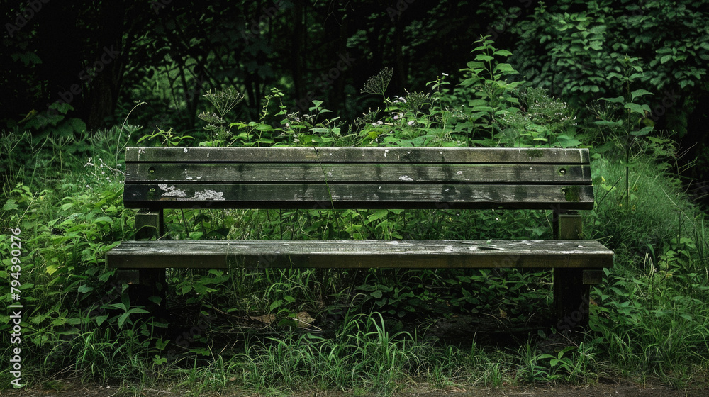 A wooden bench is sitting in a grassy field A wooden bench is sitting in a grassy field
