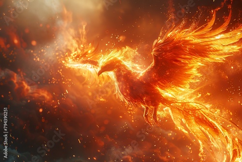 Fire burning Phoenix Bird. phoenix in fire, phoenix rising, fiery bird, phoenix rising from the ashes, © biswajit