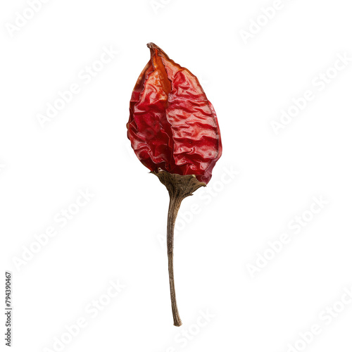 A lone dried chili pepper standing out against a transparent background