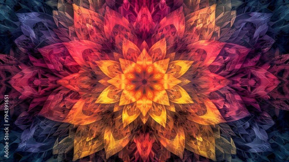 Vibrant Multicolored Flower, Captivating Image of Natures Beauty, kaleidoscope pattern with harmonic multicolor, representing order amidst chaos Vibrant Multicolored Flower, Captivating Image of Natures Beauty, kaleidoscope pattern with harmonic multicolor, representing order amidst chaos