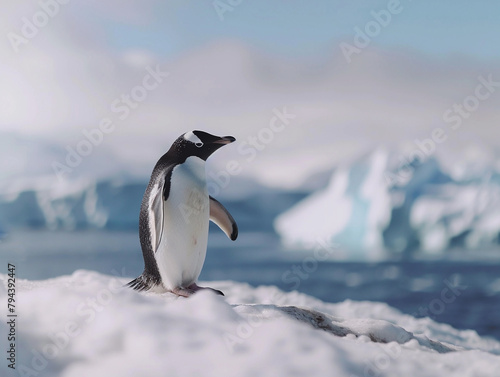 Penguin Overlooking Icy Realm