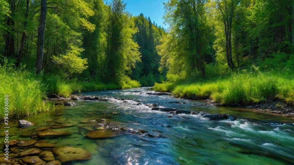 River between meadows and forests summer River between meadows and forests summer