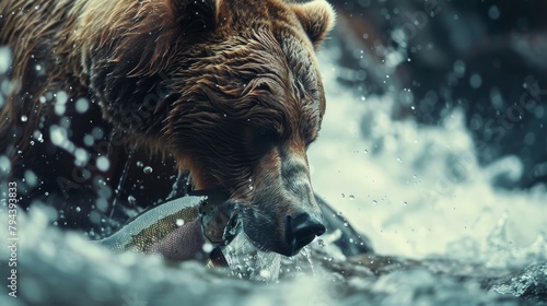 grizzly bear catching a salmon in its mouth