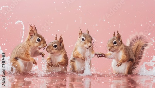 squirrels playing in a puddle