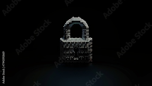 The padlock is made of binary code, with a black background in the pixel art style Generative AI