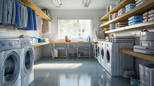 A laundry room with a washer and dryer, and a window