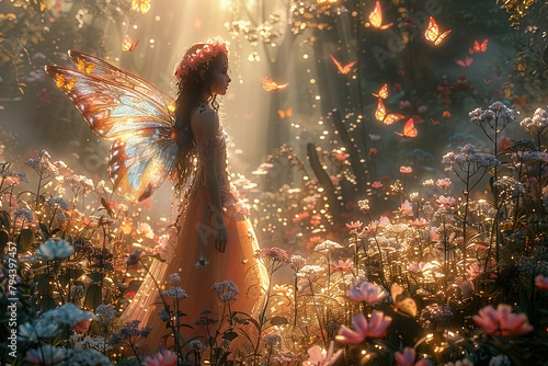 medieval hyper realistic painting micheal angelo painting style, Enchanted fairy with wings in a fantasy magic photo