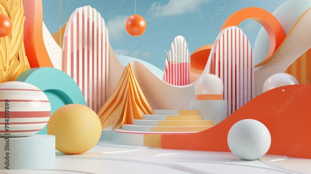 Fototapeta premium Abstract shapes and forms in a whimsical 3D render AI generated illustration