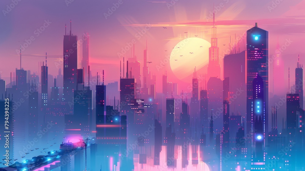Admiring a futuristic cityscape in cute style  AI generated illustration