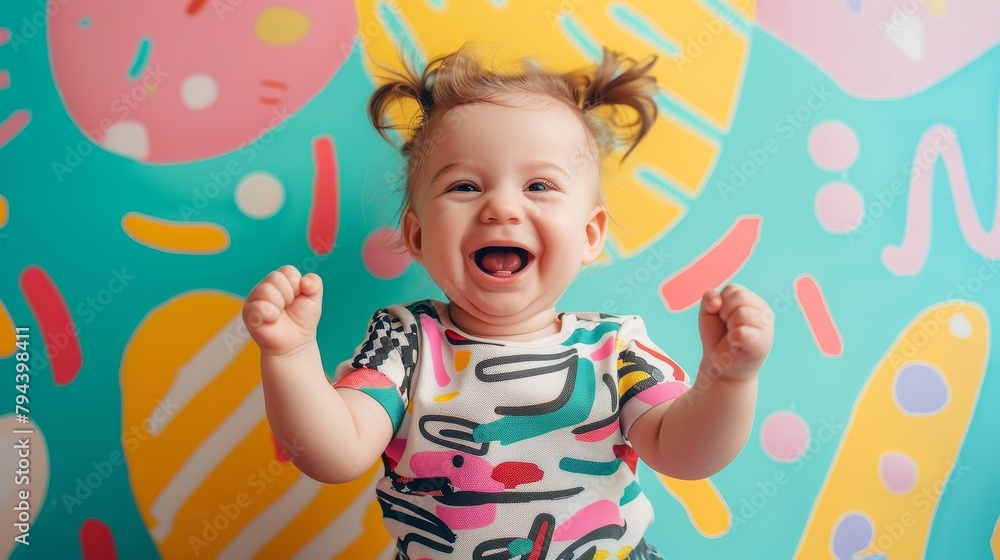 Adorable baby artwork in a playful and colorful Memphis style  AI generated illustration
