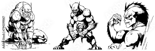 Wallpaper Mural Monster . Line art. Black and white illustration. Print for T-shirts, pattern for tattoos. Generated by Ai Torontodigital.ca