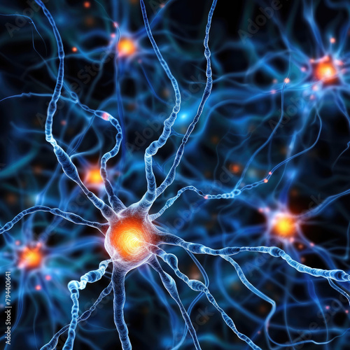 Neurons sending brain activity firing biology electrical nerve signal neurotransmitter chemical receptor cell dendrite photo