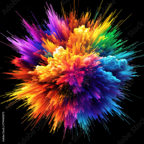 A vibrant, colorful explosion of particles that resembles a psychedelic or abstract art piece.
