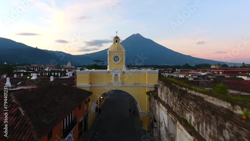 Aerial video of Santa Catalina Arch, Antigua Guatemala