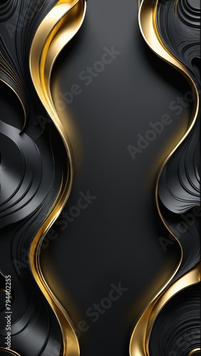 Luxury Dark Gold Background, Elegant Black Background with Gold Wavy Lines, Gold Shining Wallpaper, Presentation Background, 