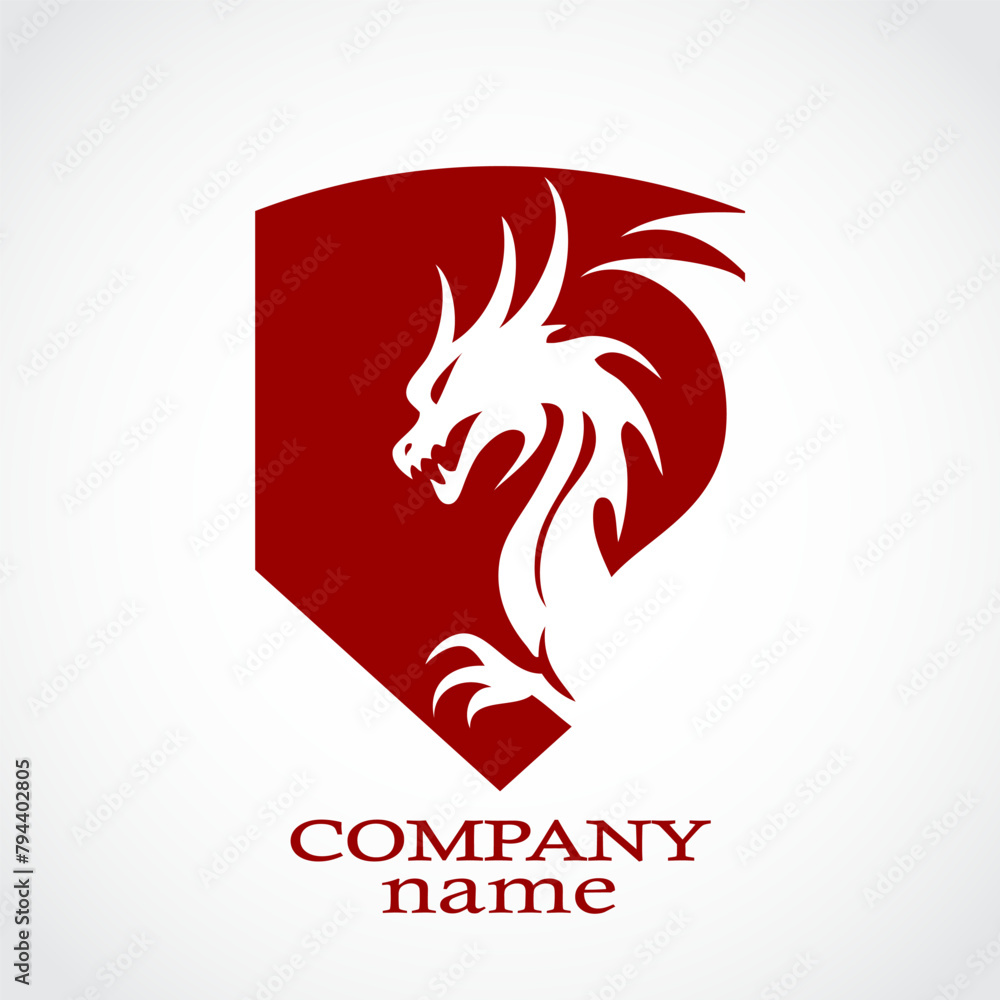 dragon outline on shield red color heraldry logo