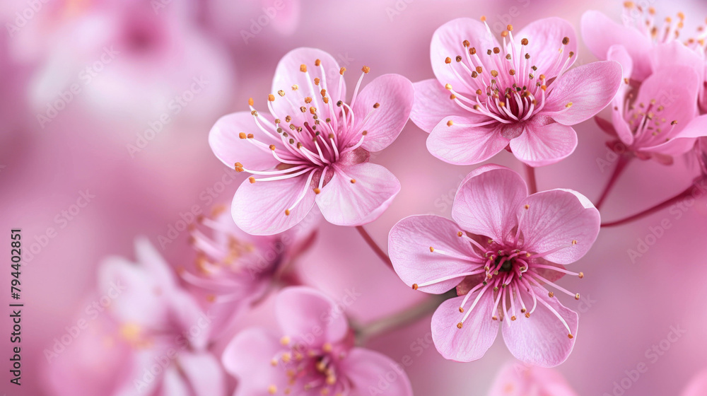 Close-up photo of delicate pink cherry blossoms against a soft focus background