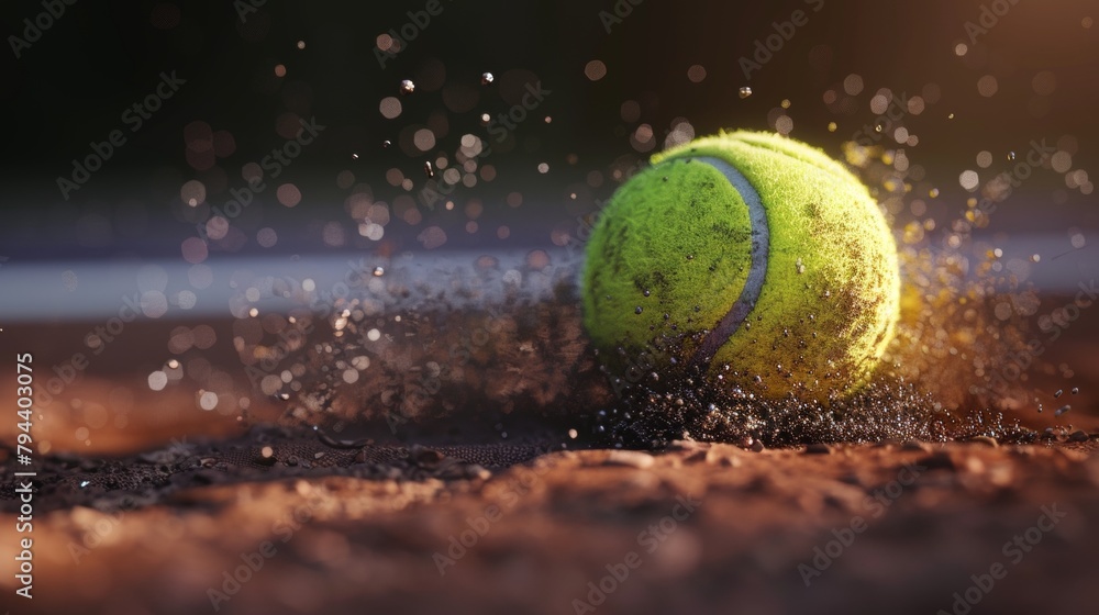 An abstract and cute 3D model of a tennis ball hitting the ground       AI generated illustration