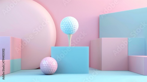 An abstract and cute 3D design of a golf ball on a tee AI generated illustration