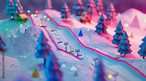 An abstract and cute 3D model of a ski slope AI generated illustration