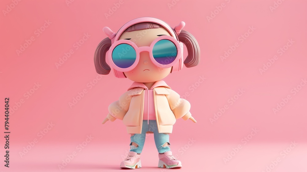 An adorable 3D character modeling the latest fashion trends       AI generated illustration