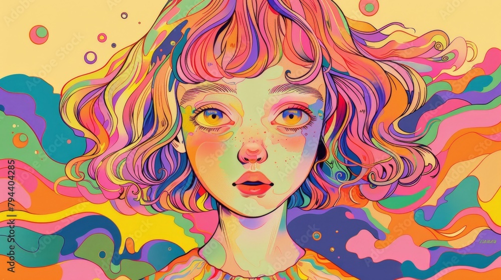 An adorable and whimsical persona in a colorful style       AI generated illustration