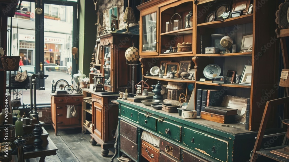 Antique shops with dusty treasures      AI generated illustration