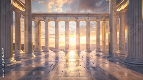 Ancient Greek temple with marble columns      AI generated illustration photo