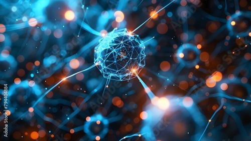 Interconnected Cyber Cells and Neural Connections: Tech-Themed Abstract Background. Concept Technology, Neural Networks, Cyber Cells, Abstract Background, Interconnected