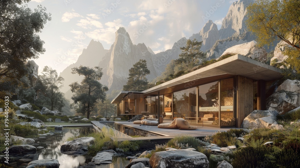 Naklejka premium Architectural render with a touch of fantasy AI generated illustration
