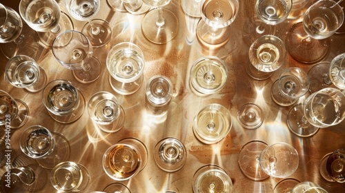 A collection of wine glasses with elegant stems arranged neatly on top of a table