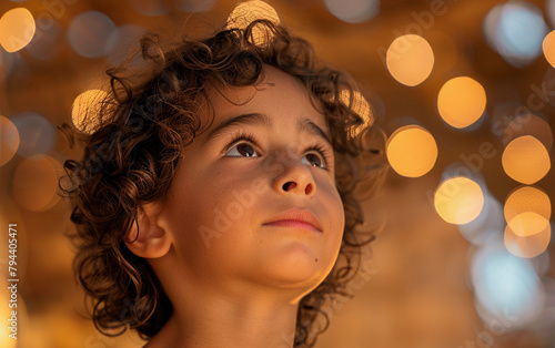 Wallpaper Mural A young boy with curly hair is looking up at the camera. The image has a warm and friendly mood, as the boy appears to be curious and engaged with the viewer Torontodigital.ca
