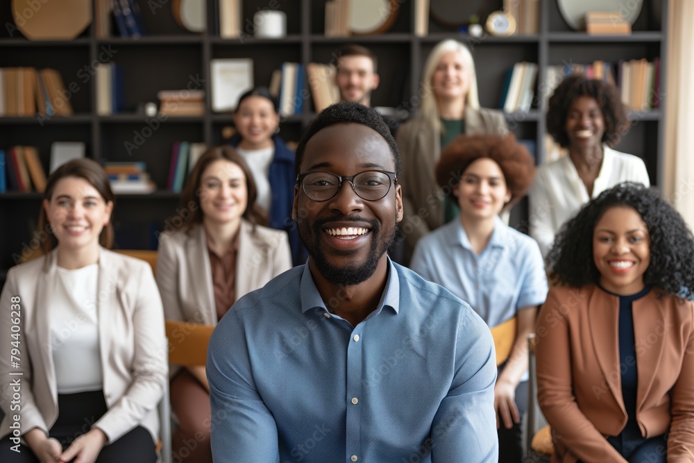 Group portrait of diverse individuals, representing community, teamwork, and global society. Group portrait of diverse individuals, representing community, teamwork, and global society.