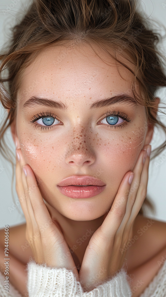 Fototapeta premium close up beauty protrait of a woman with clear perfect skin