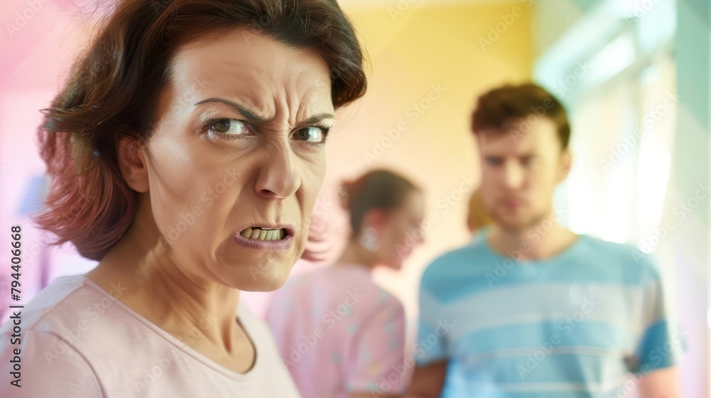 Senior woman with crossed arms, troubled expression, generational conflict theme. Senior woman with crossed arms, troubled expression, generational conflict theme.