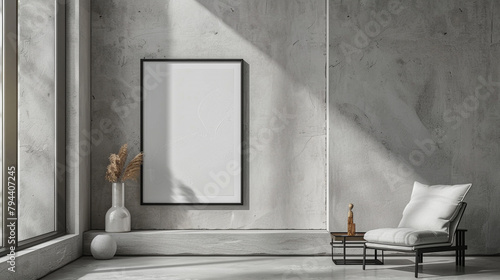 A minimalist interior design elevated by the presence of a carefully chosen poster frame.