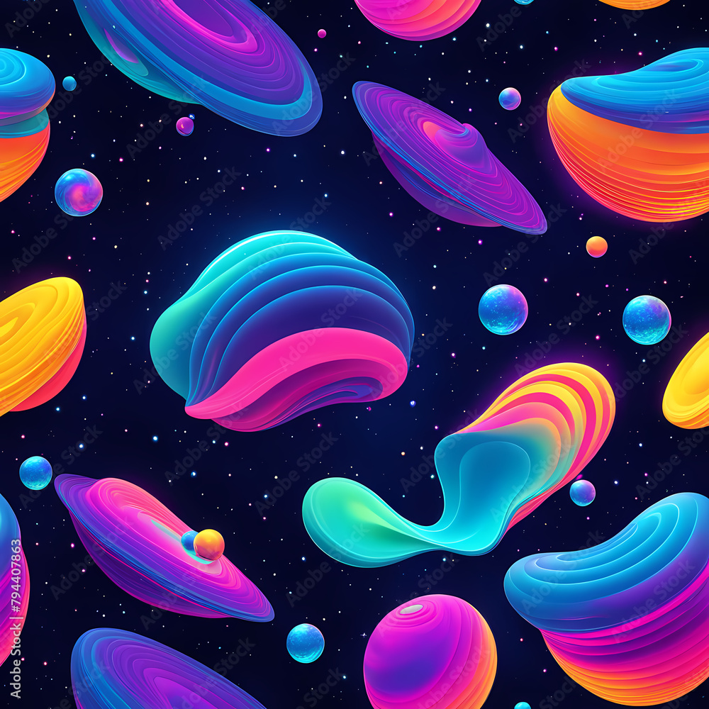 Liquid rainbow space illustration with holographic 3D abstract shapes. Vibrant colors cosmic dance, surreal, luminescent spectacle wallpaper background