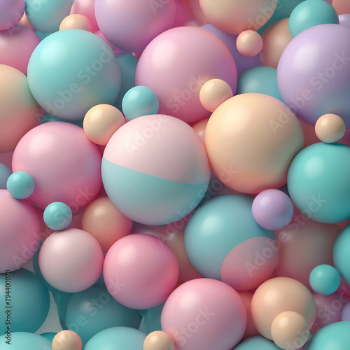 Colorful spheres background  3d render. using a pastel color palette