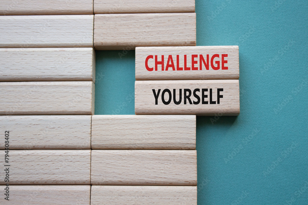 Challenge yourself symbol. Wooden blocks with words Challenge yourself. Beautiful grey green background. Business and Challenge yourself concept. Copy space. Challenge yourself symbol. Wooden blocks with words Challenge yourself. Beautiful grey green background. Business and Challenge yourself concept. Copy space.
