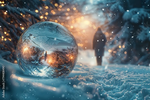 Seeing the Future. Fortune Teller with Crystal Ball. Winter Wonderland in a Crystal Ball. photo