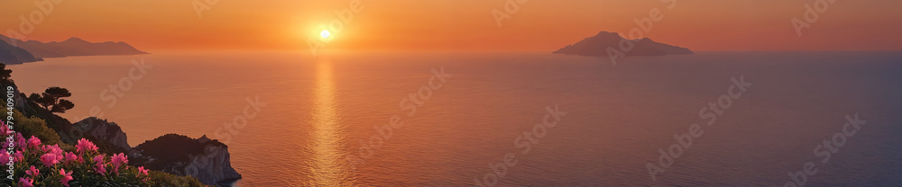 A beautiful sunset over an ocean, with the sun reflecting off the water's surface. A beautiful sunset over an ocean, with the sun reflecting off the water's surface.