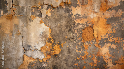 Aged wall texture with peeling orange paint. Ideal for backgrounds, urban decay themes, and texture overlays.