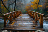 Brown Wooden Bridge ,
A wooden bridge with leaves on the ground
