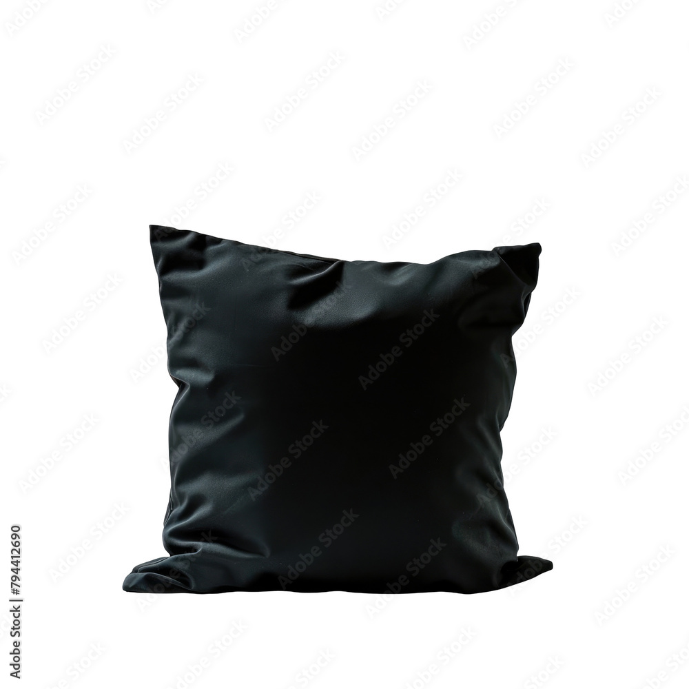 A solitary black pillow stands out against a transparent background A solitary black pillow stands out against a transparent background