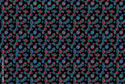 a pattern consisting of small flowers of blue, purple and pink colors